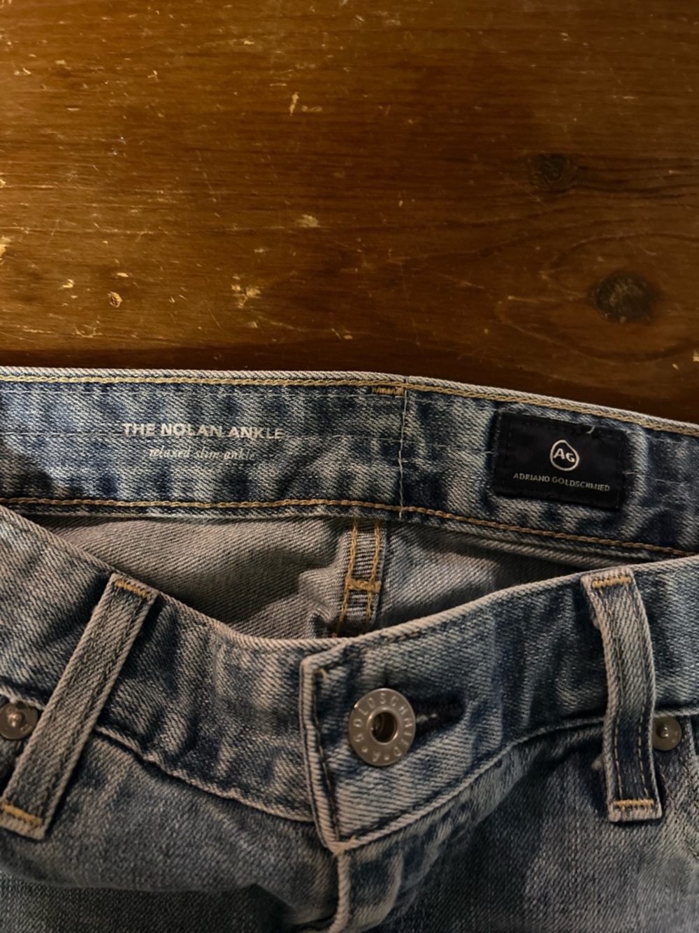 Ag Adriano Goldschmied Light Blue Distressed “The Nolan Ankle” Straight Jeans - Picture 6 of 7